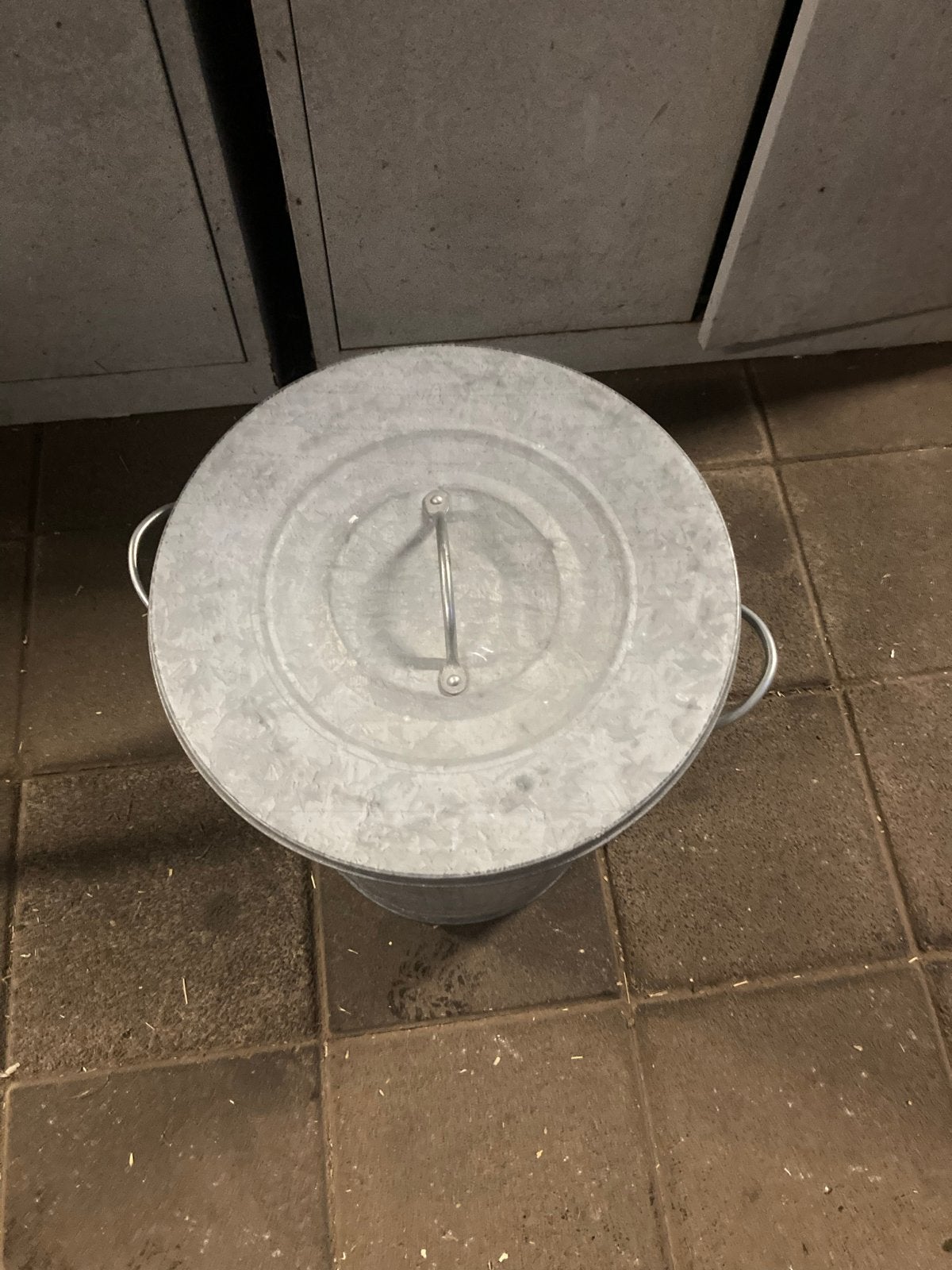 Metalen opbergbak / prullenbak met deksel, Ophalen, 50 – 75, Gebruikt, Metaal