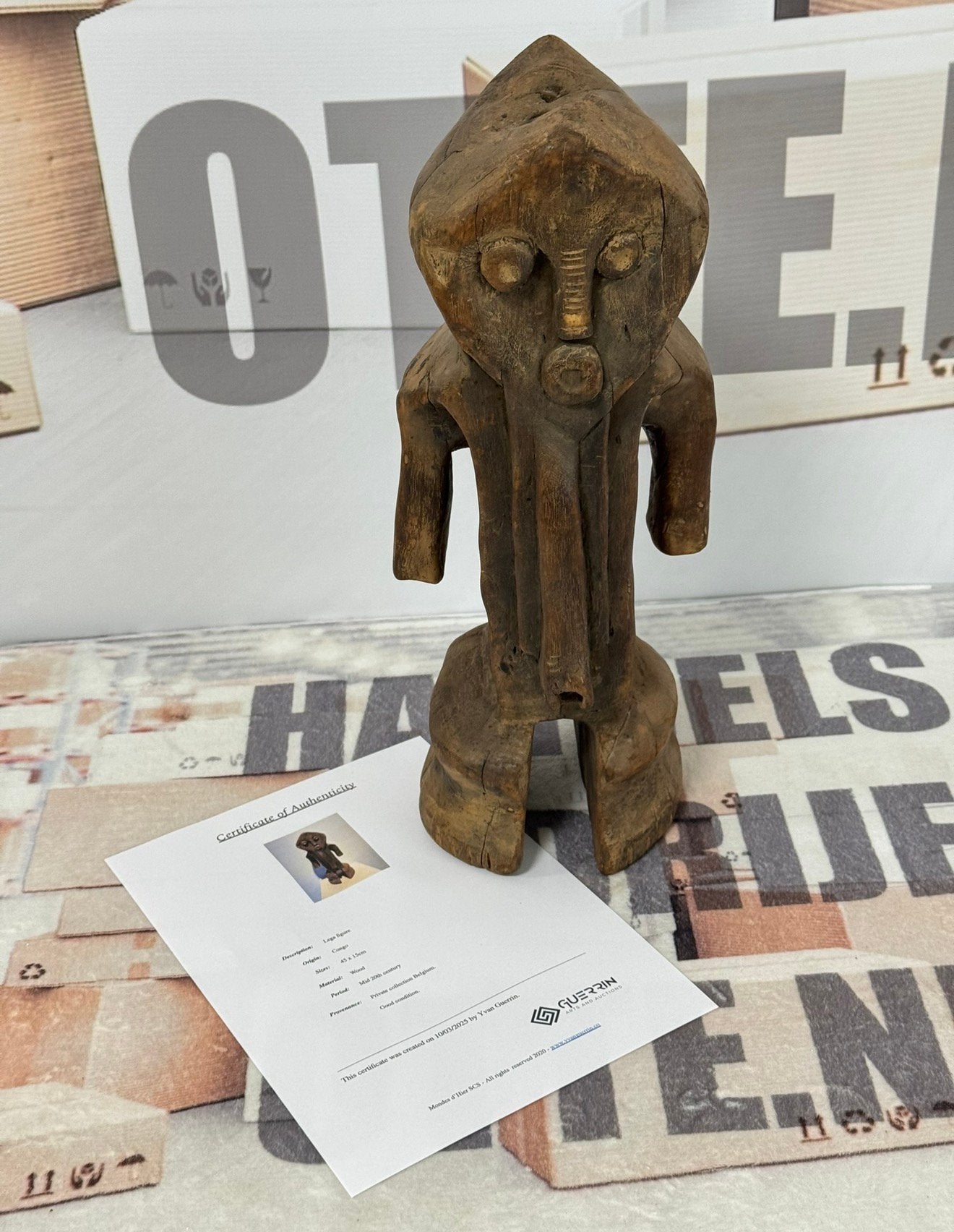 Antiek Beeld Hout-Figuur Legaal Congo 1940-50 + Certificaat, Ophalen of Verzenden