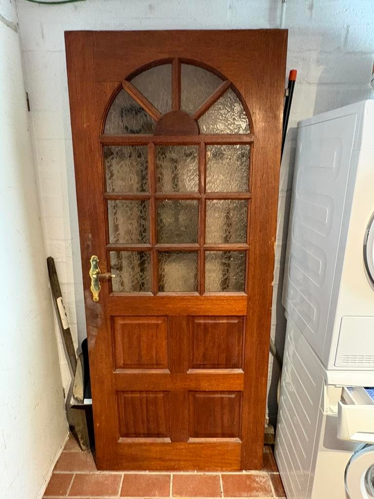 Oude eiken deur met glaswerk, Ophalen, Zo goed als nieuw, Binnendeur, 200 tot 215 cm