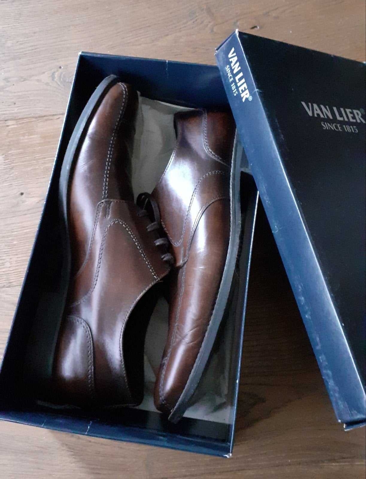 Modieuze, Chique Herenschoenen, merk van Lier, Ophalen of Verzenden, Zo goed als nieuw, Bruin, Veterschoenen
