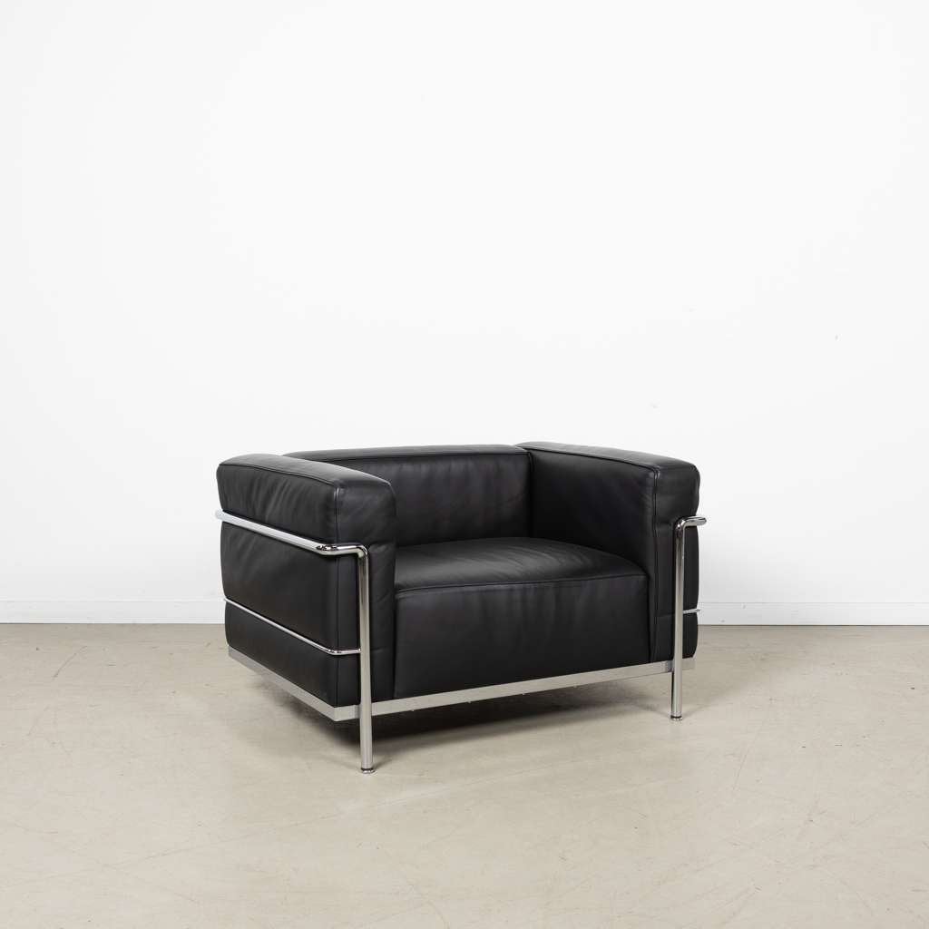 2x Cassina LC3 Fauteuil Zwart Leer