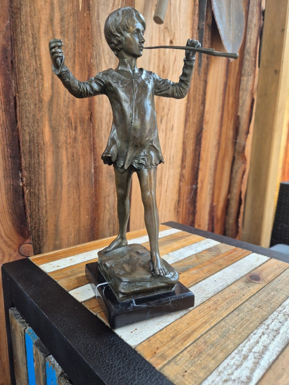 Antiek Bronzen Beeld pieter pan - G.F. 1915, Ophalen, Brons, 20 - 50 cm, Bruin