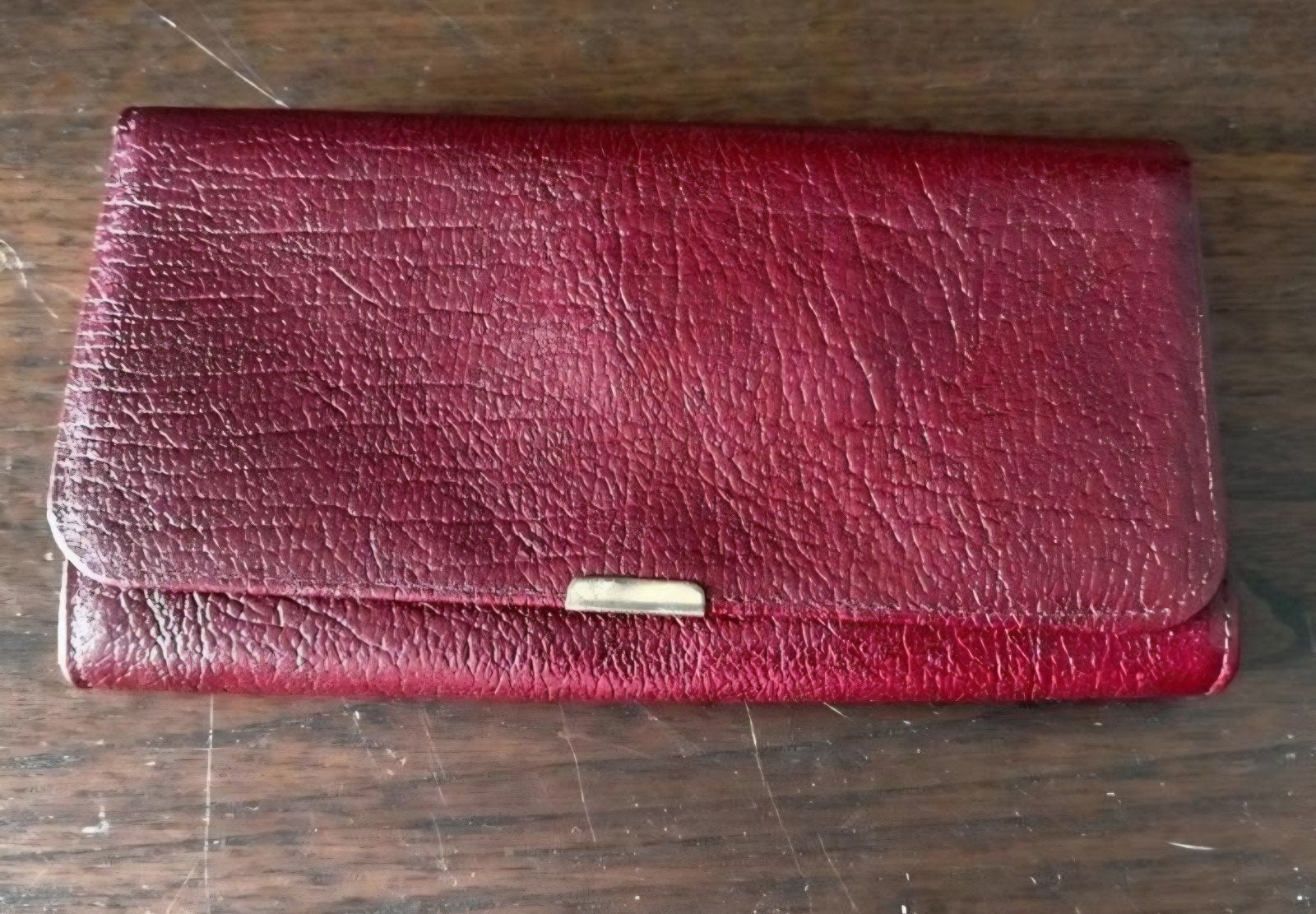Leren portemonnee, bordeaux rood met knip, drukknop en rits, Sieraden, Tassen en Uiterlijk, Portemonnees, Overige merken, Leer