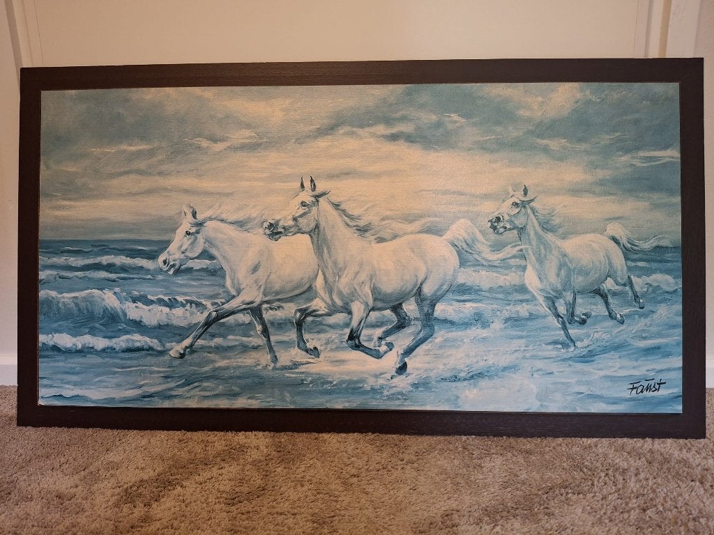 Faust zeefdruk 3 paarden op het strand, Antiek en Kunst, Gesigneerd, Ophalen, Dieren en Natuur, Zeefdruk