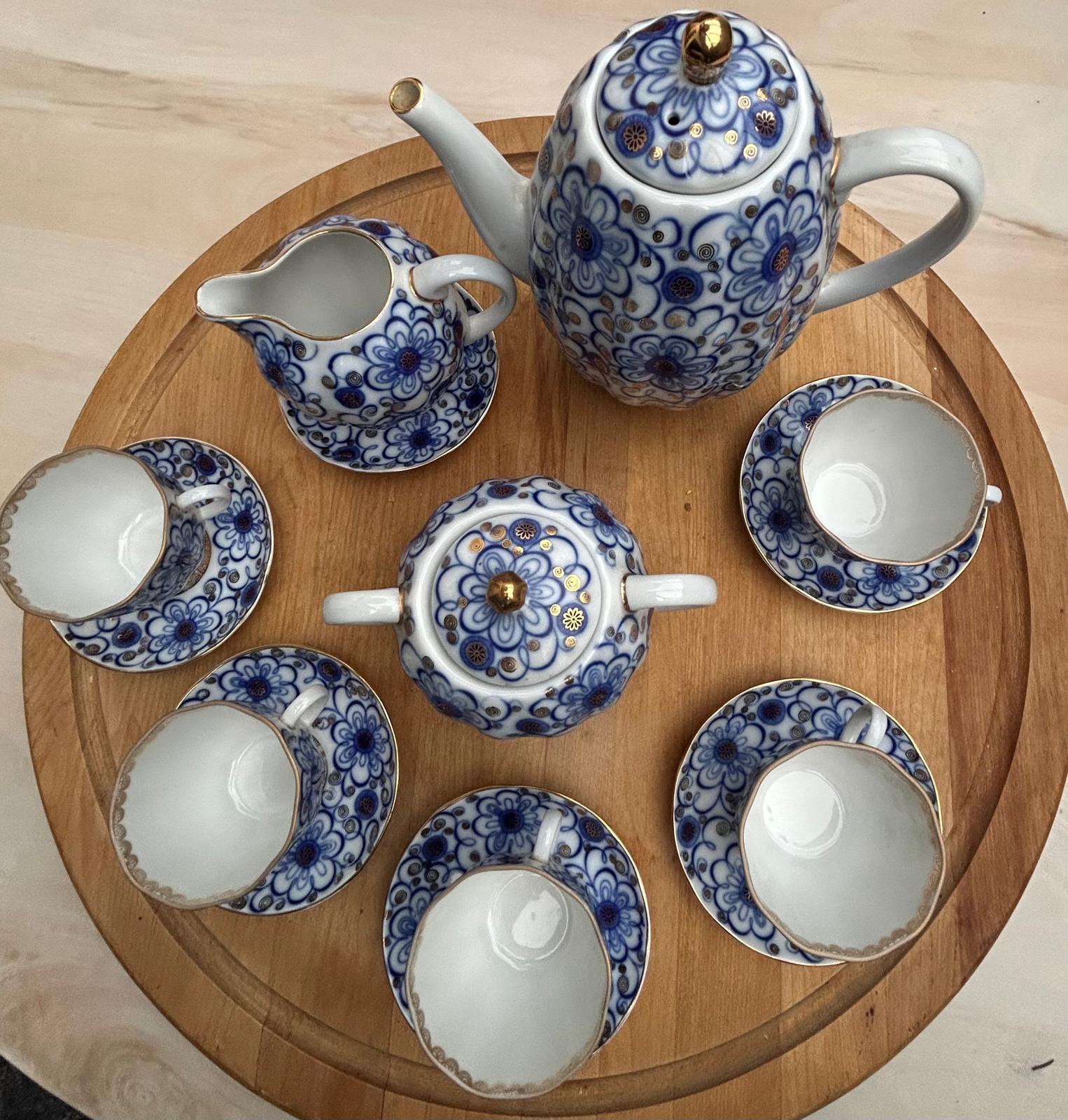 Lomonosov blauw Imperial Theeservies 5-persoons, Ophalen