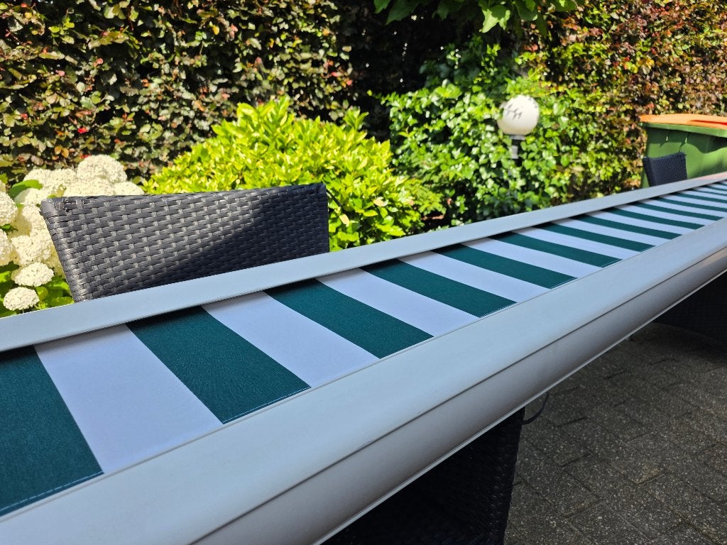 3,40 meter breed zonnescherm met NIEUW DOEK, Tuin en Terras, Zonneschermen, Ophalen, Elektrisch, Zo goed als nieuw, 150 tot 300 cm