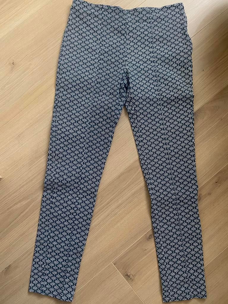Pantalon broek blauw wit print maat 38 M L rits, Maat 38/40 (M), Blauw, Ophalen of Verzenden, Zo goed als nieuw