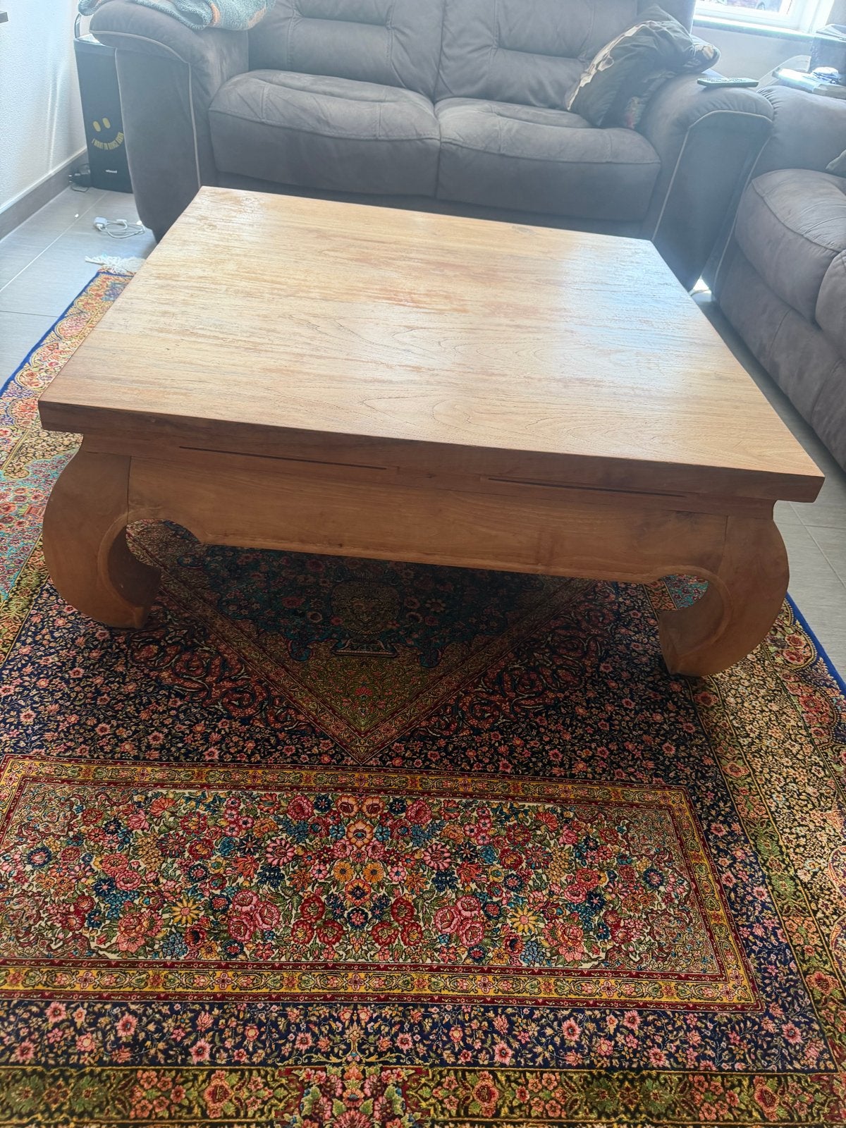 Massief houten salontafel - vierkant, Ophalen, Gebruikt, 50 tot 100 cm, Vierkant
