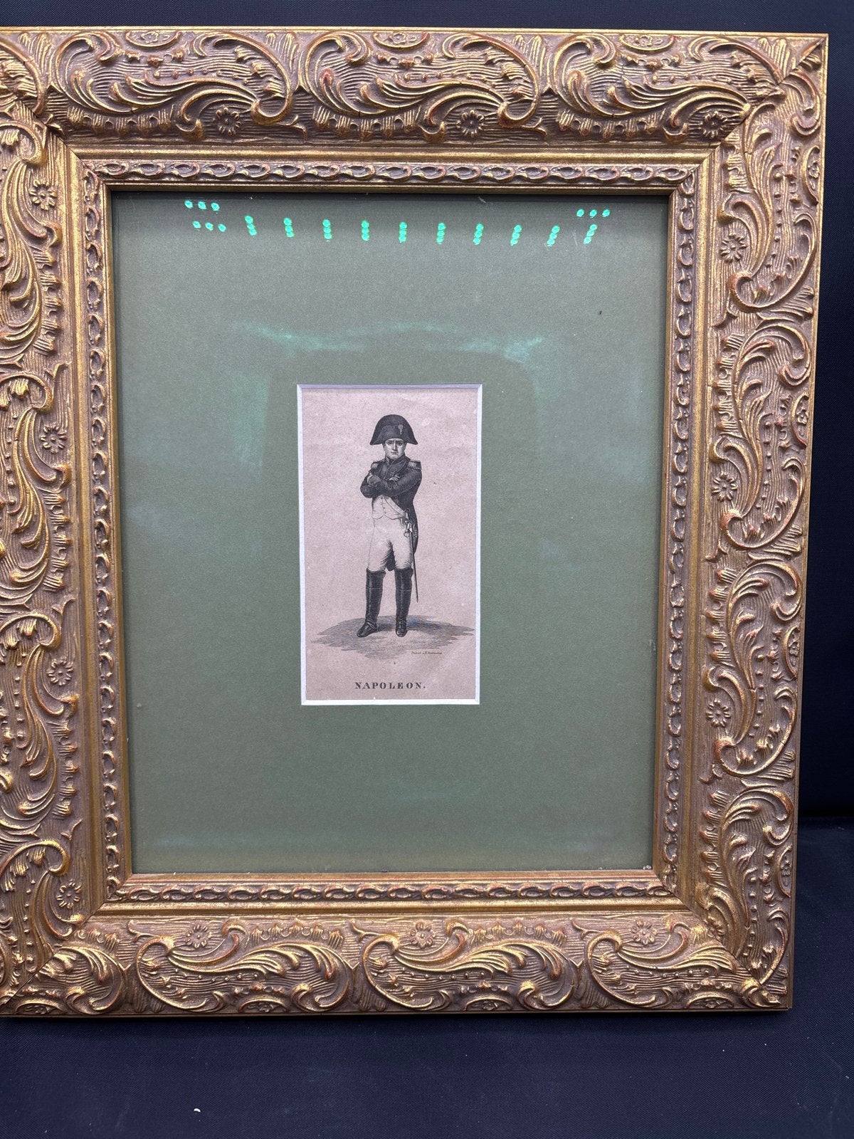 Antieke ets van Napoleon Bonaparte in sierlijke lijst, Ingelijst, 1800 - 1899, Ets, Portret