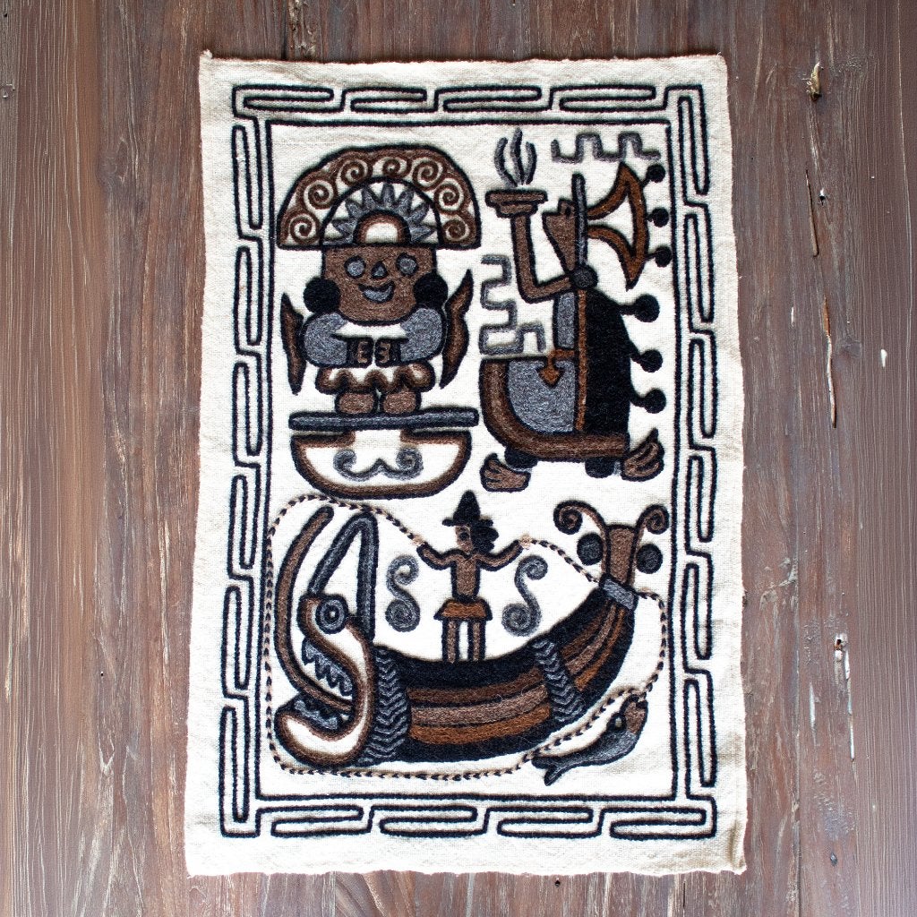 Wollen Peruviaans Wandkleed, Zuid Amerikaanse Folk Art, Huis en Inrichting, Beige, 67 cm, Ophalen of Verzenden, Zo goed als nieuw