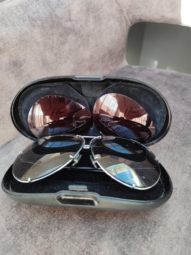 Originele vintage Porsche pilotenbril 5623 met extra glazen, Overige merken, Gebruikt, Zonnebril, Zwart