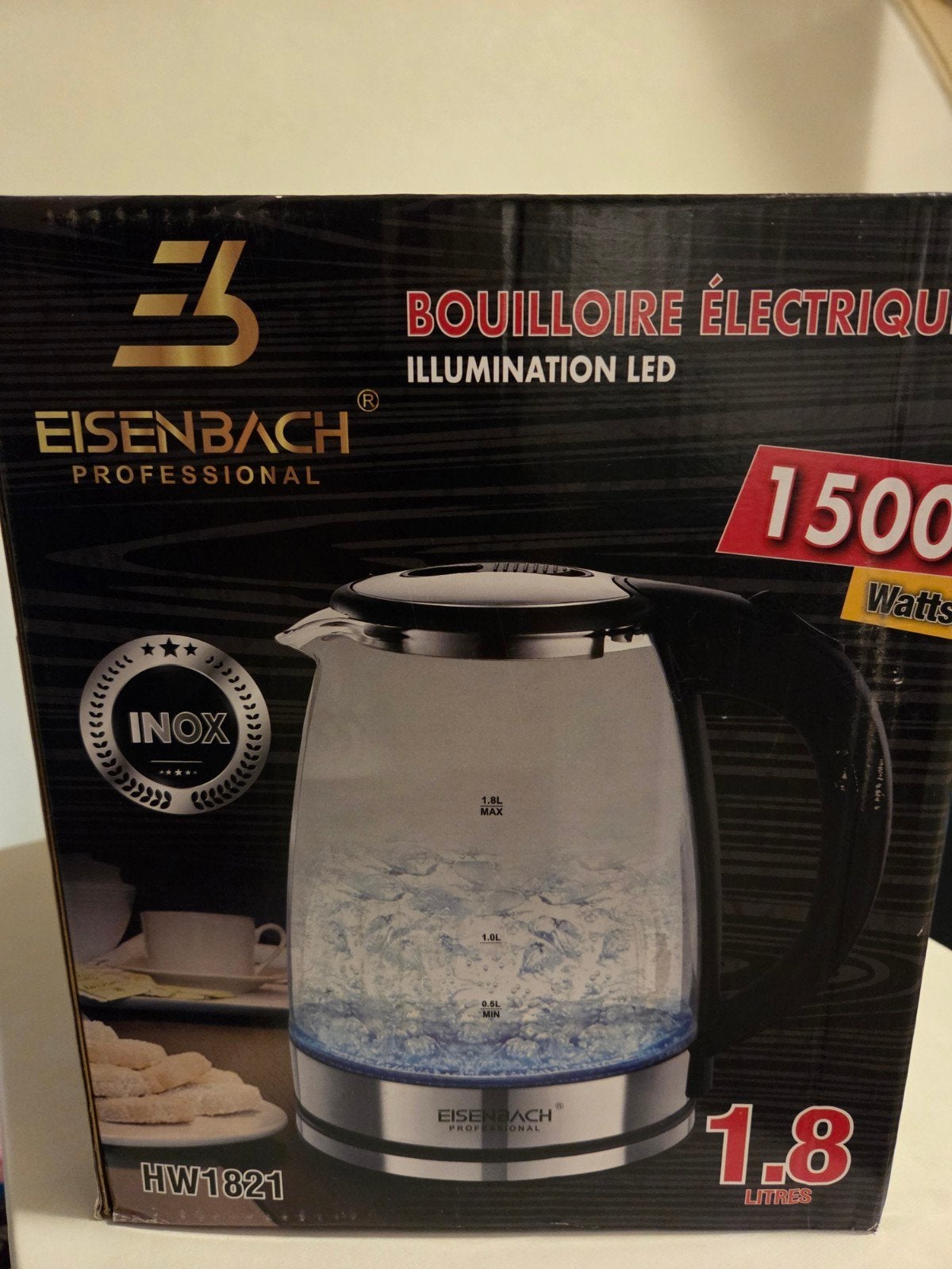 Nieuwe Eisenbach Professional Waterkoker 1.8L met LED, 1 tot 2 liter, Ophalen of Verzenden, Nieuw, Rvs