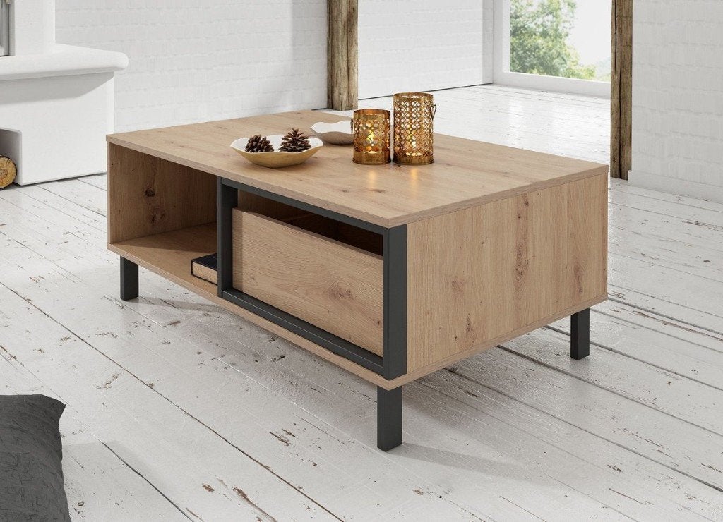 Newby Coffee Table - Oak - Anthracite - 102 cm, Ophalen, 50 tot 100 cm, 50 tot 100 cm, Zo goed als nieuw