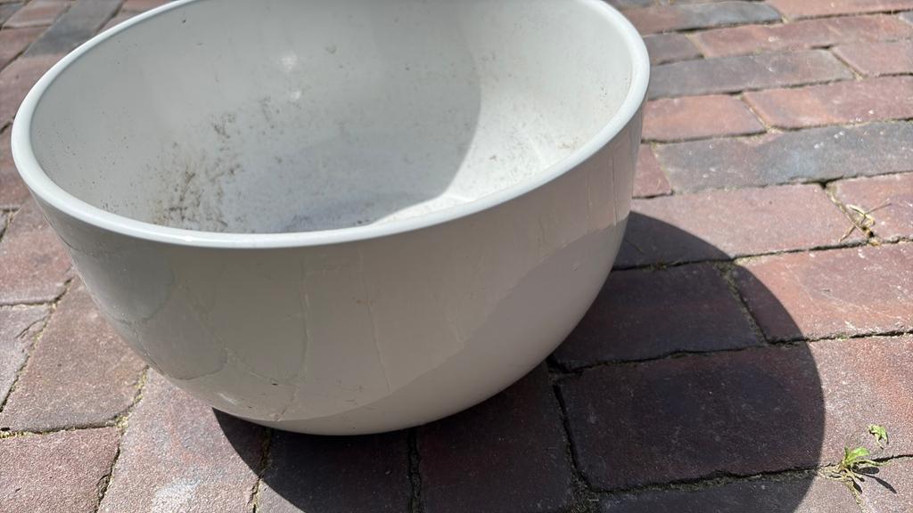 Bloempot glans wit, Tuin en Terras, Ophalen, Steen, Minder dan 30 cm, Rond