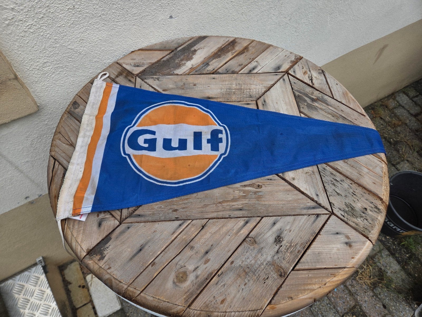 vintage gulf vlag, Ophalen of Verzenden, Gebruikt, Reclamebord