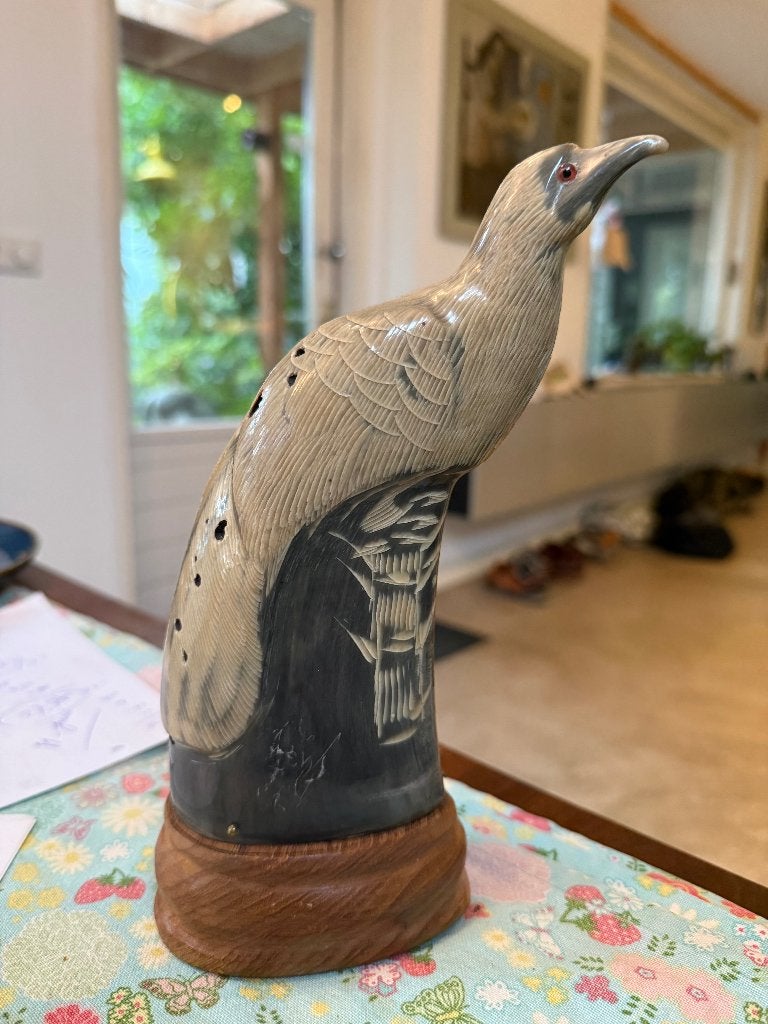 Buffelhoorn gesneden vogel Thailand, Ophalen, Minder dan 20 cm, Natuurlijk materiaal, Handgemaakt