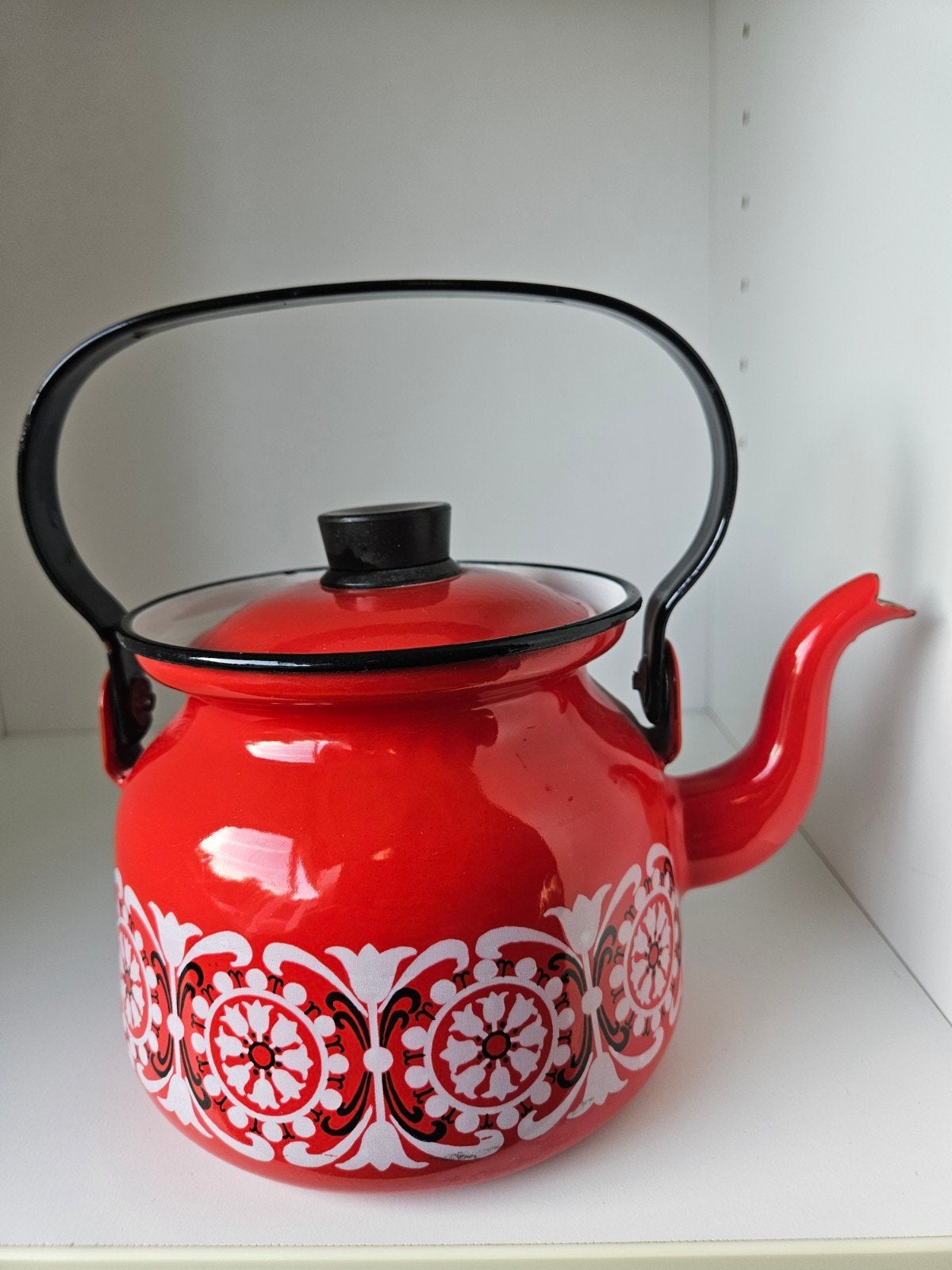 Vintage Finel Emaille Ketel Rood - Made in Finland, Antiek en Kunst, Ophalen of Verzenden