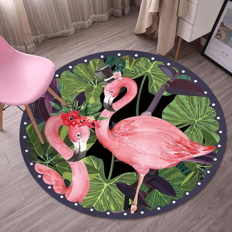 Rond Zwart Flamingo Vloerkleed / Kleed Tapijt Mat Vloermat, Verzenden, Rond, Groen, Nieuw