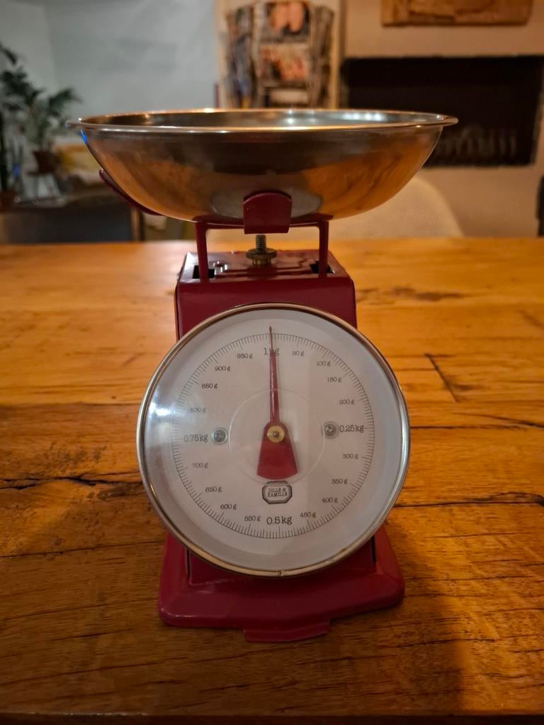 Dille & Kamille vintage weegschaal (tot 1 kg), Ophalen of Verzenden, Gebruikt, Rood