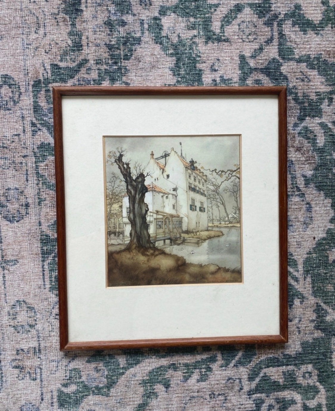 Anton Pieck - Ridderhofstad Oudhaen, aan de Vecht (ingelijst, Antiek en Kunst, Kunst | Tekeningen en Foto's, Ophalen of Verzenden