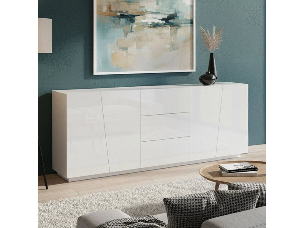 Buffetkast “Sven” (Wit Hoogglans, Made in Italy), Huis en Inrichting, Kasten | Buffetkasten, Gebruikt, Minder dan 100 cm, 200 cm of meer