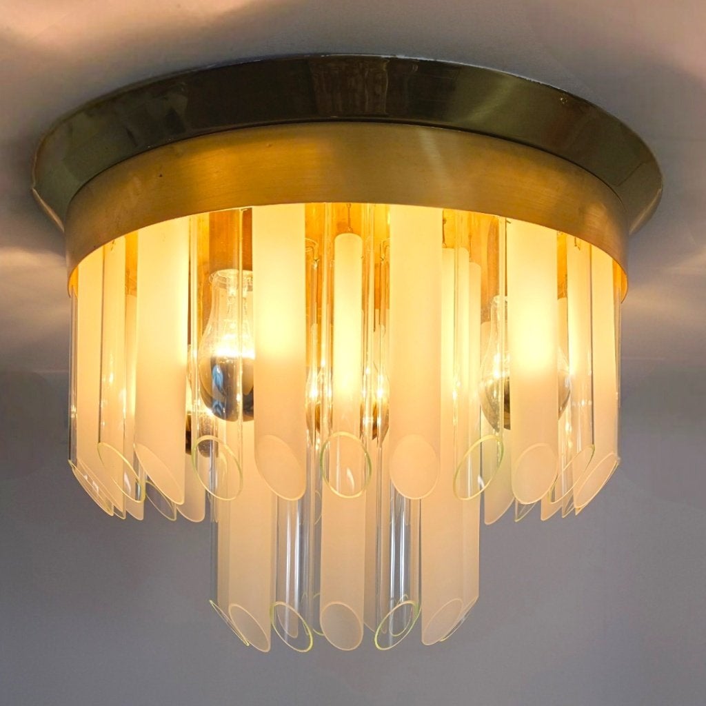 Kalmar Franken palfondlamp jaren 60 mid century, Gebruikt, 50 cm, Dimbaar, Glas