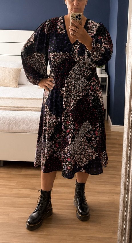 Jurk yours clothing 50 patchwork jurkje, Kleding | Dames, Verzenden, Zo goed als nieuw, Zwart, Jurk
