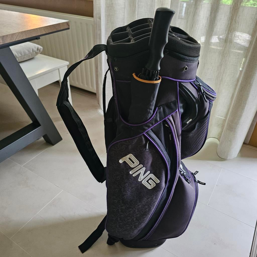 Ping Serene golftas 14 vaks met paraplu en hoezen, Sport en Fitness, Golf, Ophalen of Verzenden, Zo goed als nieuw, Tas, Ping