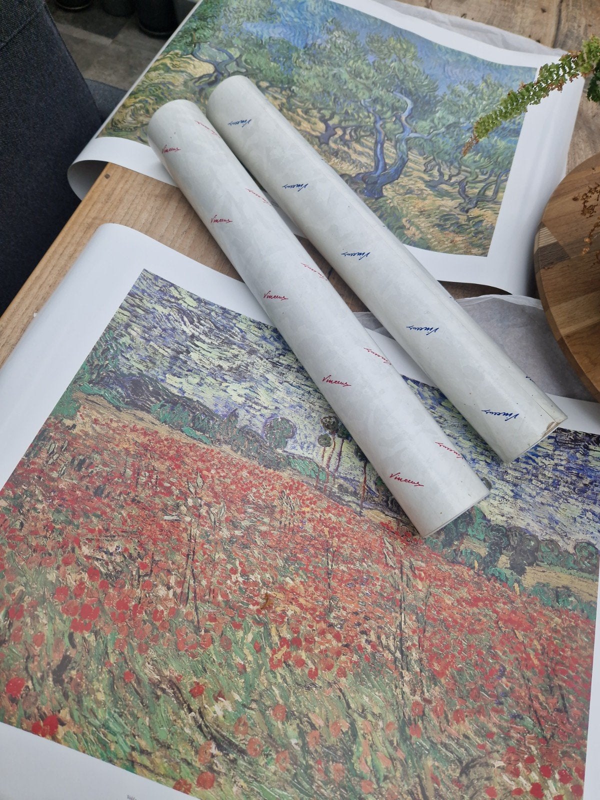 2 Van Gogh posters: Olijfgaard en Veld met papavers (nieuw), Ophalen