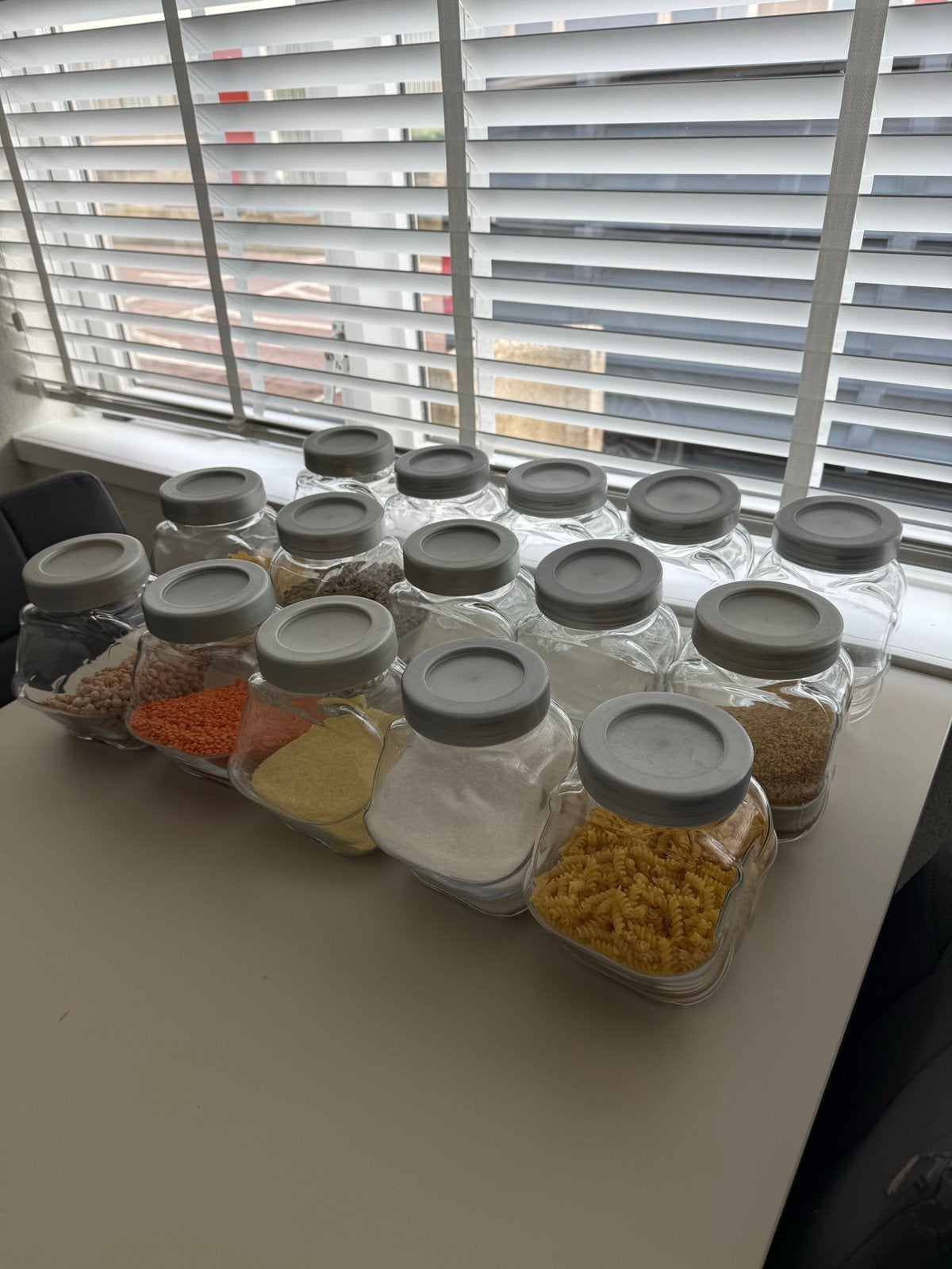 IkeaSet van 15 Glazen Voorraadpotten met Grijze Deksel, Ophalen of Verzenden, Voorraadpot, Grijs, Overige merken
