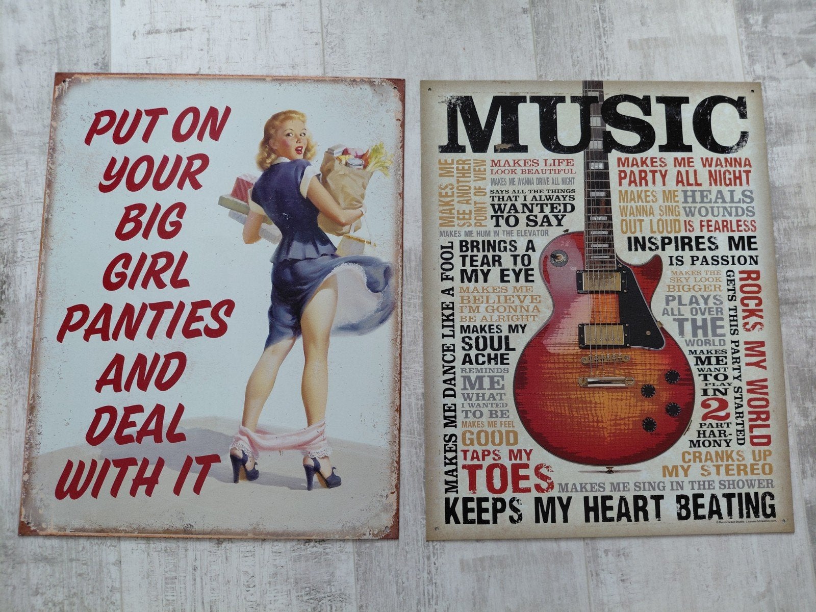 Metalen Wandplaten - Pin-up & Muziek (ca. 30x40 cm), Ophalen, Vintage, Meerkleurig, Zo goed als nieuw