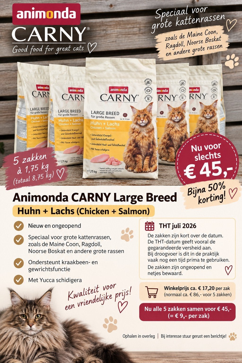 NIEUW - Animonda CARNY Large Breed Huhn + Lachs, Ophalen of Verzenden, Kat