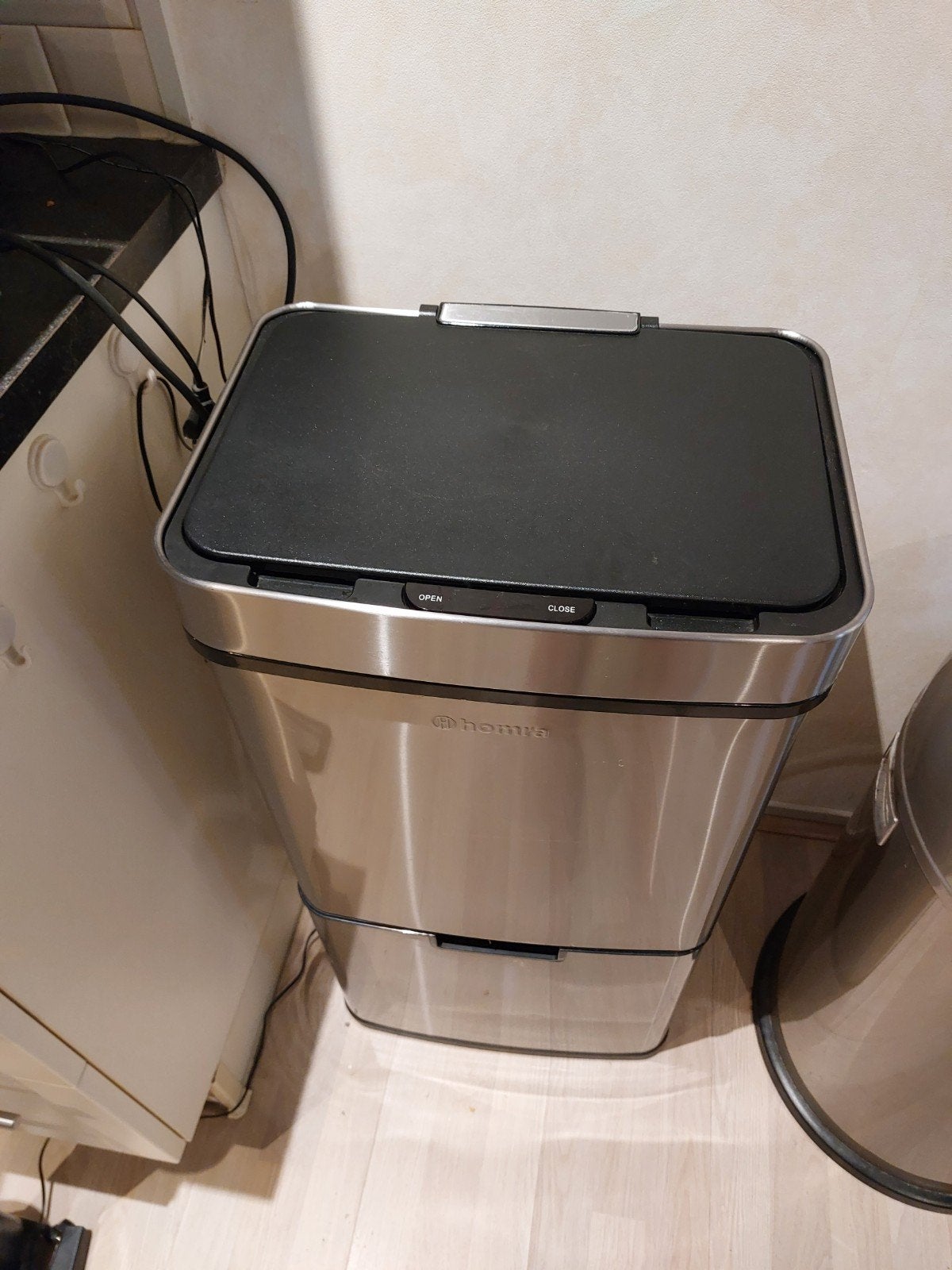 Homra Prullenbak met Sensor en Afvalscheiding, Ophalen, 40 liter of meer, Zo goed als nieuw, Rvs