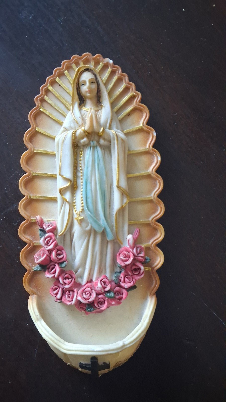 Maria Beeldje met Rozen en Kruis - 21 cm, Antiek en Kunst, Ophalen of Verzenden