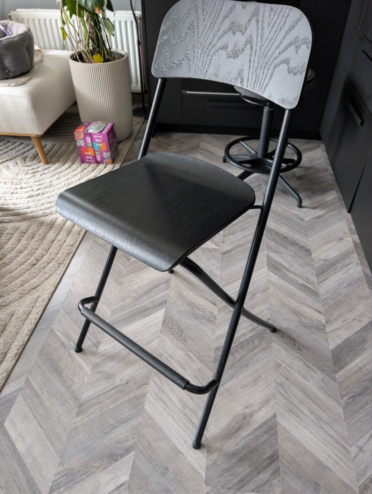 Opvouwbare barkruk / stoel - IKEA Franklin 63cm - i.n.st, Ophalen, Zwart, Zo goed als nieuw, Modern, Praktisch, Opvouwbaar