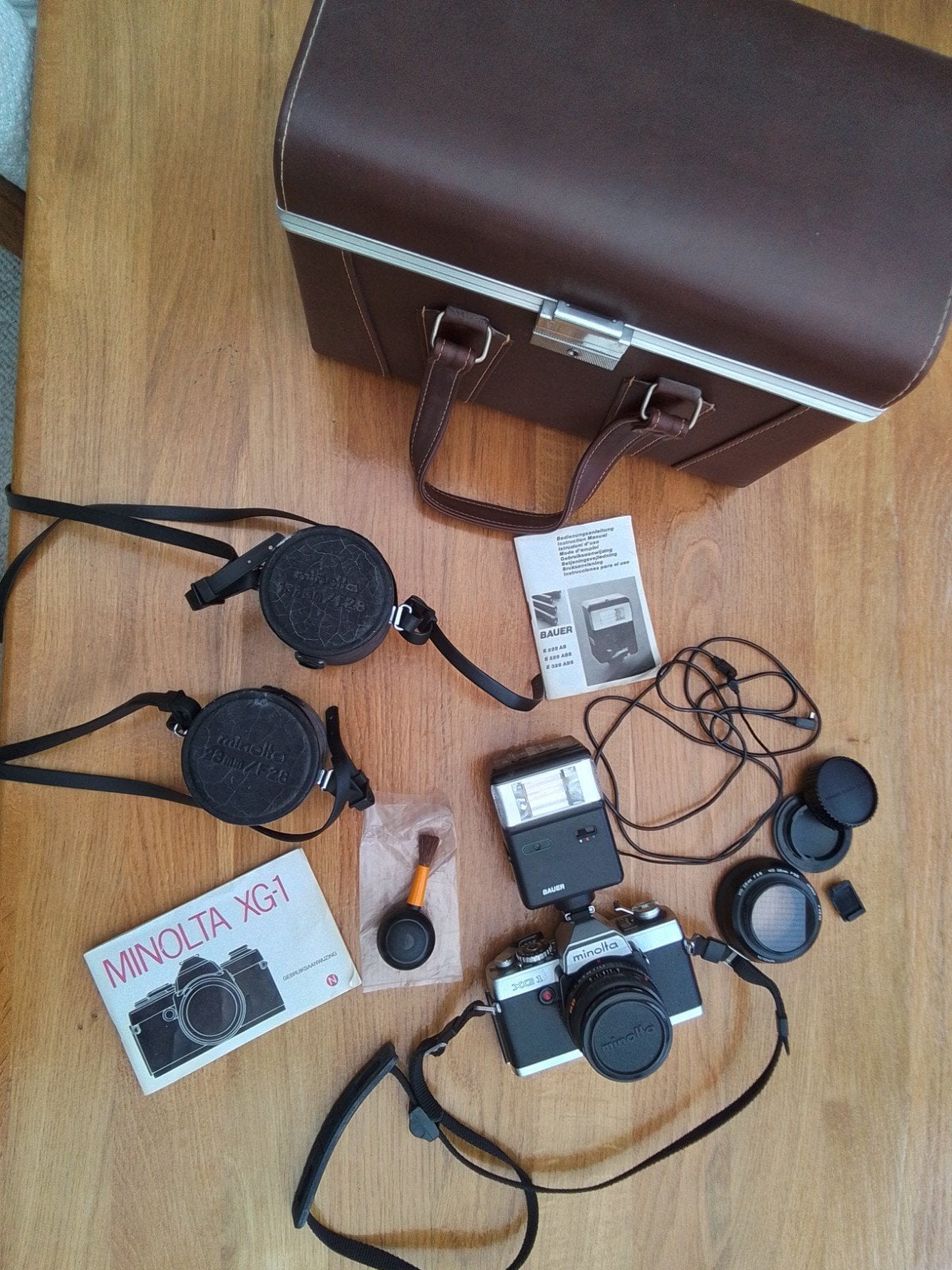 ZGAN. Minolta XG-1 met div Minolta lenzen en Bauer flits, Ophalen of Verzenden, Zo goed als nieuw, Minolta