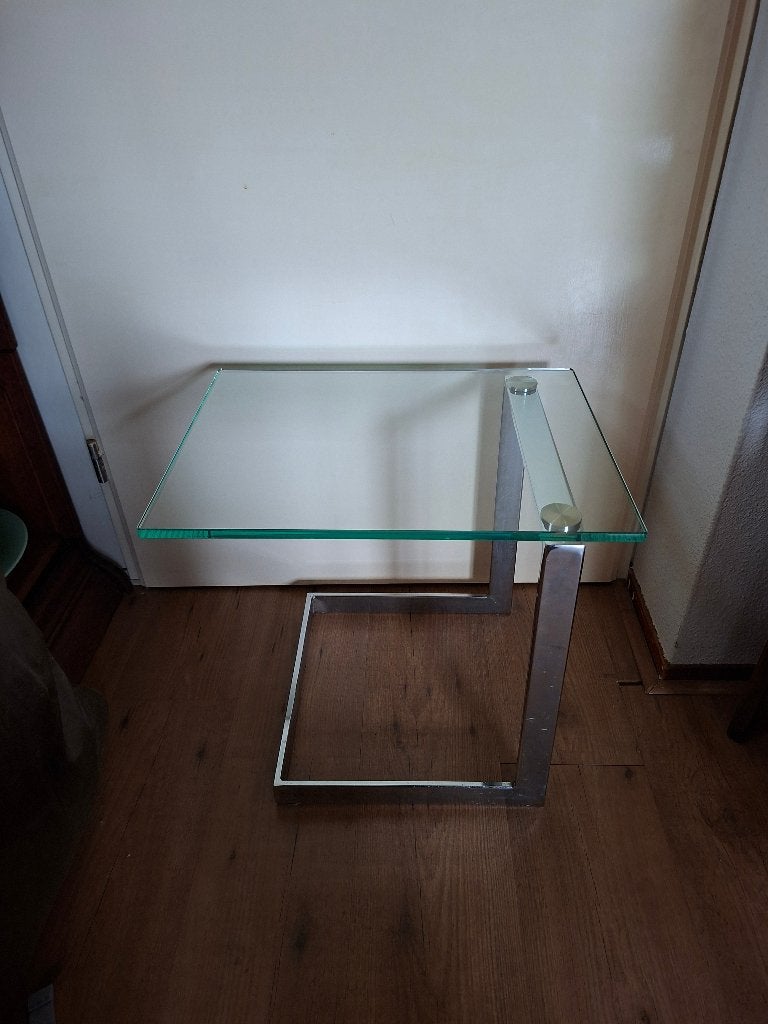 Bijzettafel Gebra modern design Duits staal en gehard glas, Ophalen, Minder dan 45 cm, Minder dan 55 cm, Metaal of Aluminium