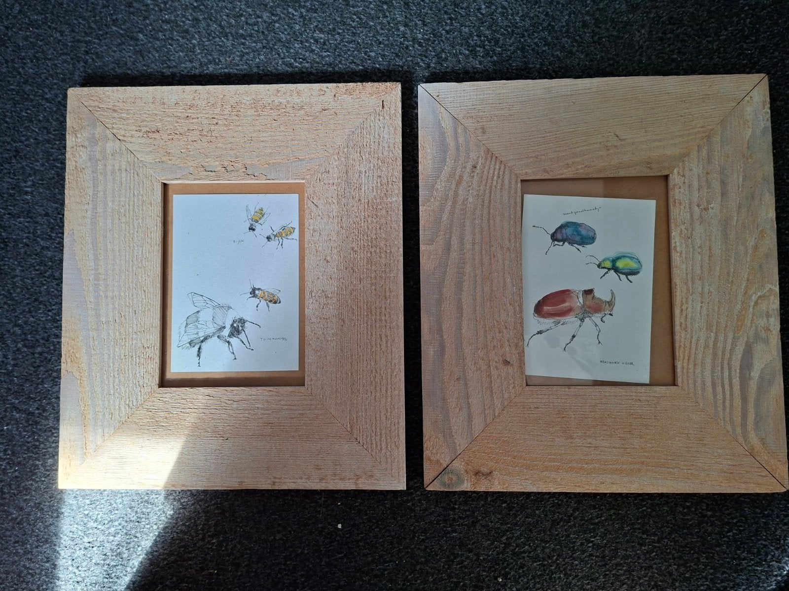 Set van 2 houten lijstjes, Minder dan 50 cm, Gebruikt, Tekening, Ophalen of Verzenden
