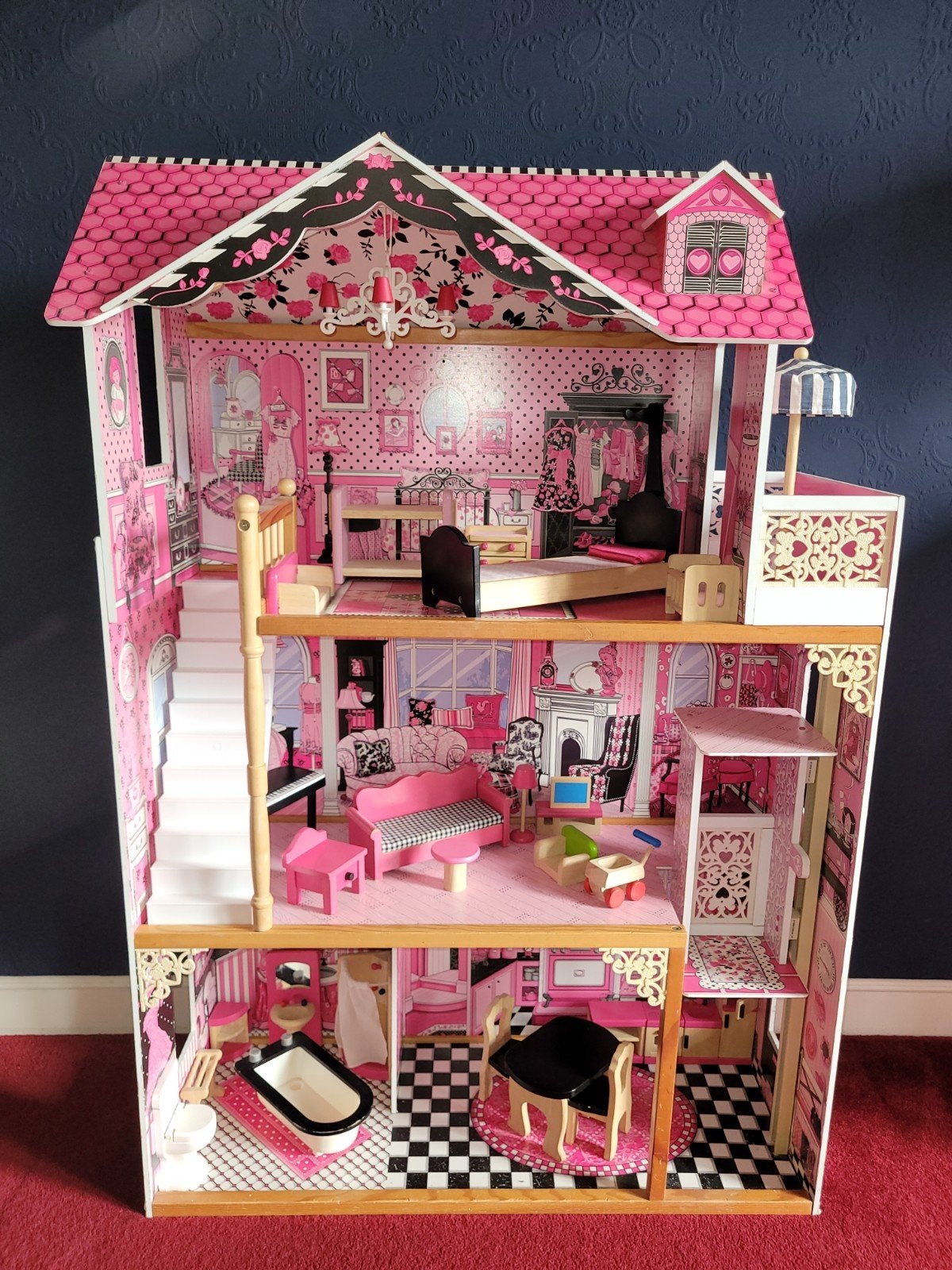 Groot Barbie Poppenhuis met Meubels - Zo goed als nieuw, Kinderen en Baby's, Ophalen, Zo goed als nieuw, Poppenhuis