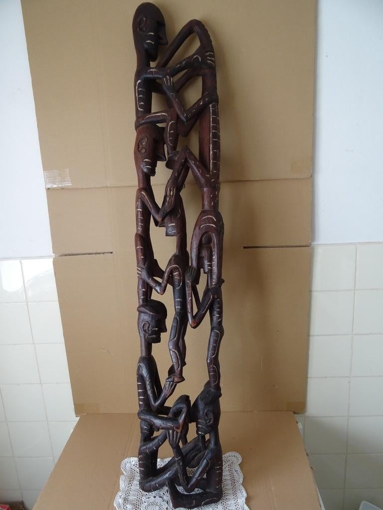 Houtsnijwerk beeld Asmat Papoea Nieuw Guinea 130cm bisjpaal, Antiek en Kunst, Ophalen of Verzenden