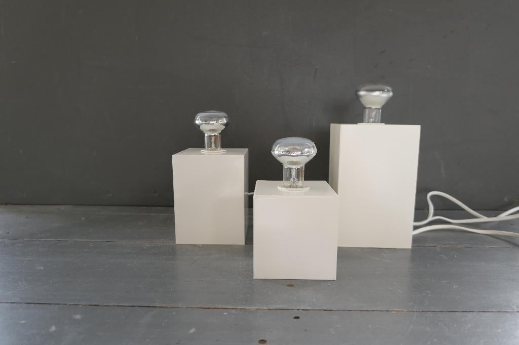 Vintage Ikea set strakke witte metalen tafellampen, Verzenden, Zo goed als nieuw, Minder dan 50 cm