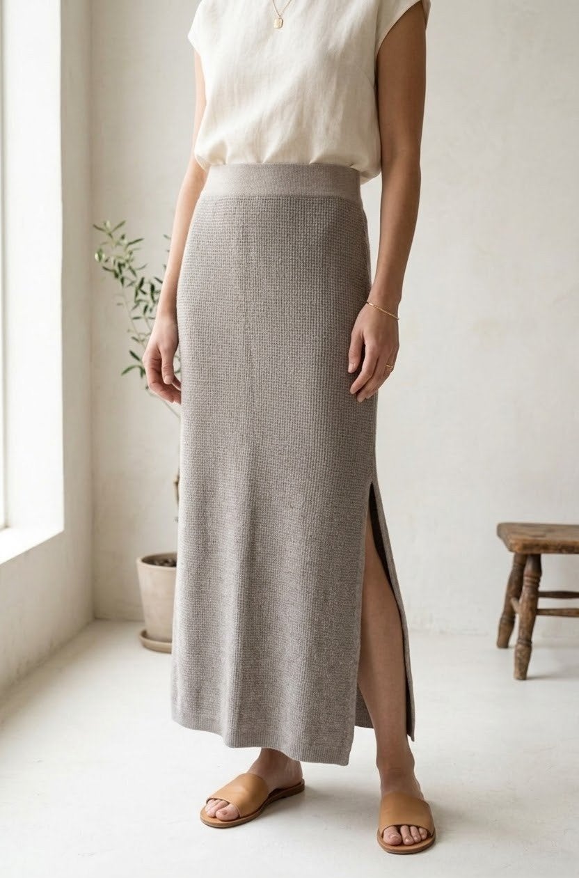 Club L'avenir wolmix maxi rok nieuw, Maat 38/40 (M), Nieuw, Grijs, Onder de knie