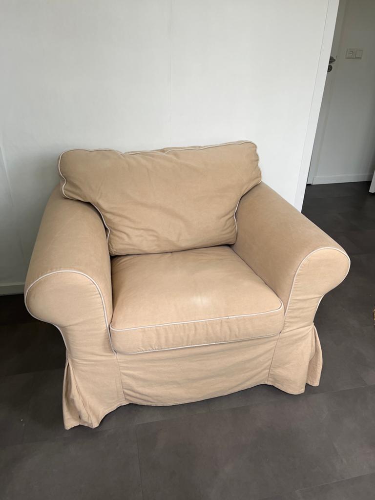 IKEA 1-persoons fauteuil met beige hoes, comfortabel, Ophalen, Gebruikt, 75 tot 100 cm, 100 tot 125 cm