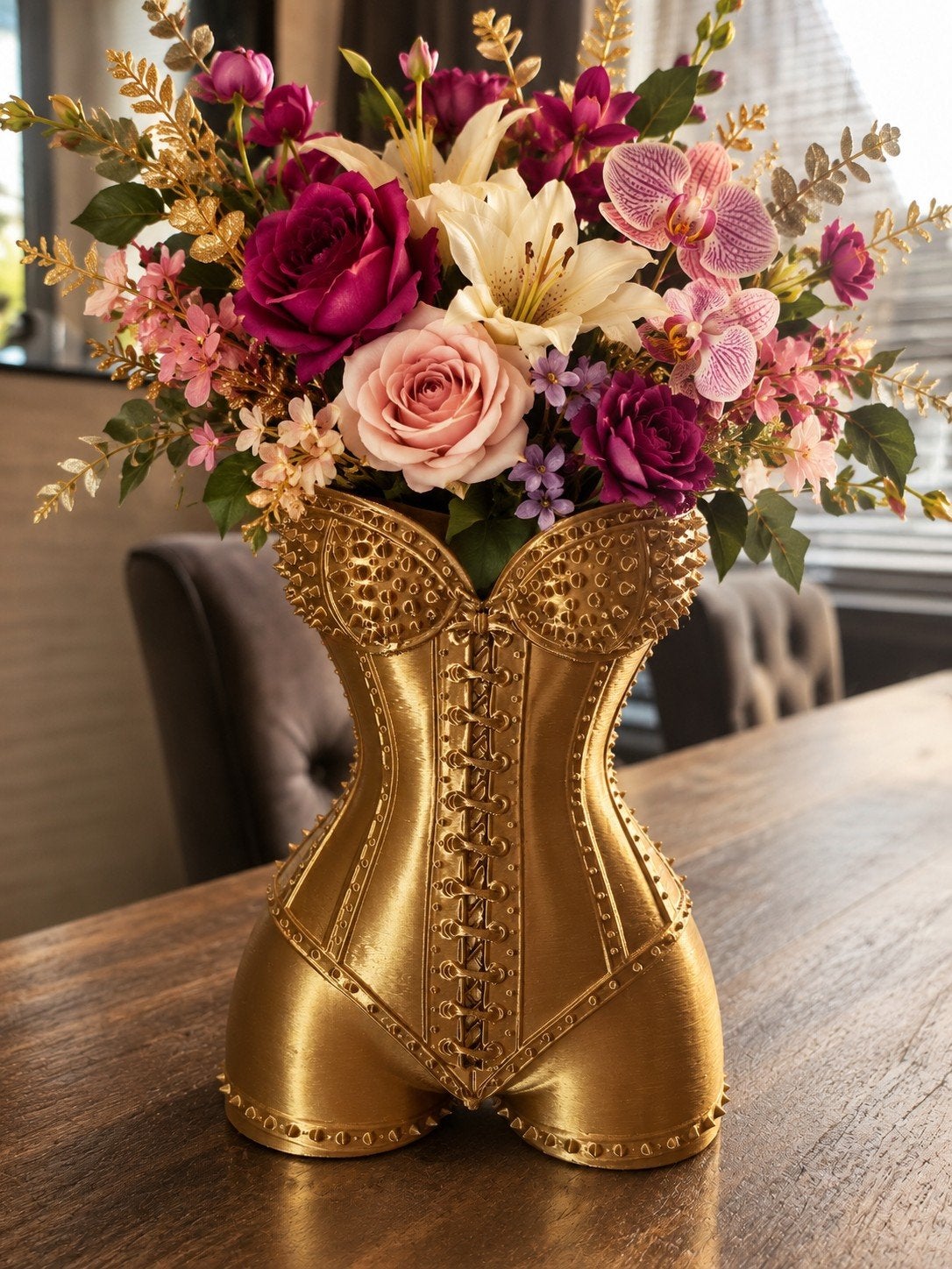 Unieke Gouden Corset Vaas - Decoratief & Stijlvol, Antiek en Kunst, Ophalen of Verzenden