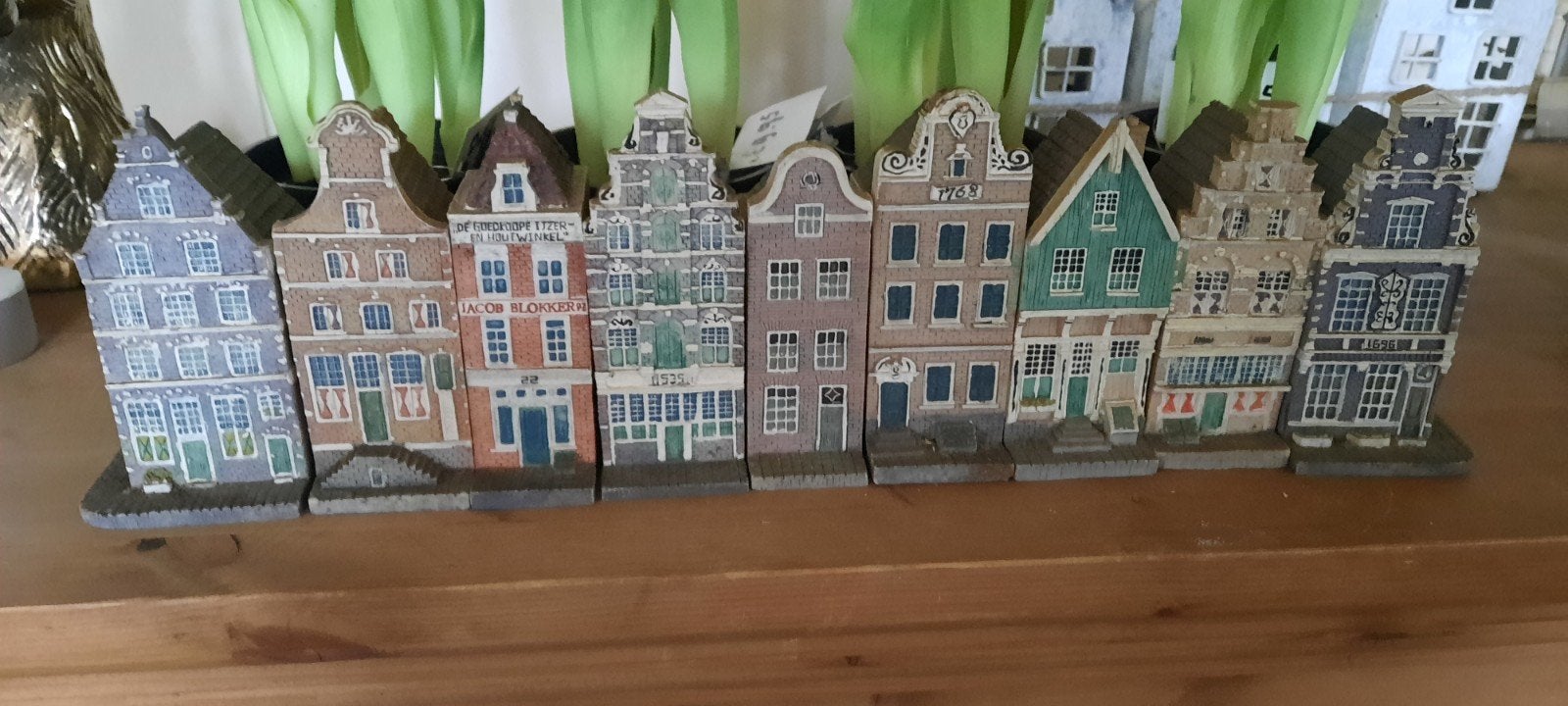 Set van 9 Delfts Blauw huisjes - miniatuur grachtenpanden, Meerkleurig, Ophalen of Verzenden, Steen/keramiek, Klassiek