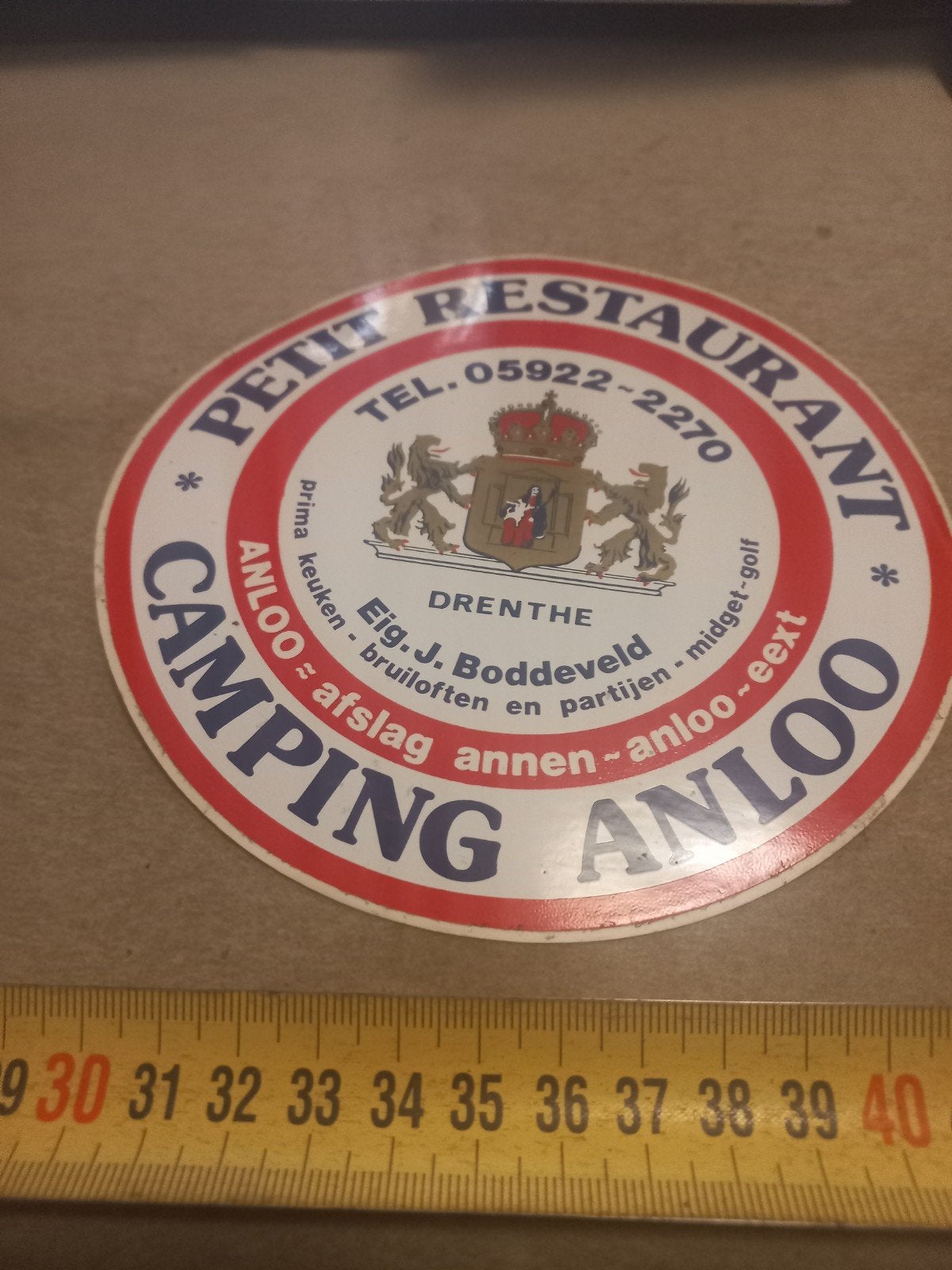 Vintage sticker Petit Restaurant Camping Anloo Drenthe, Verzamelen, Ophalen of Verzenden