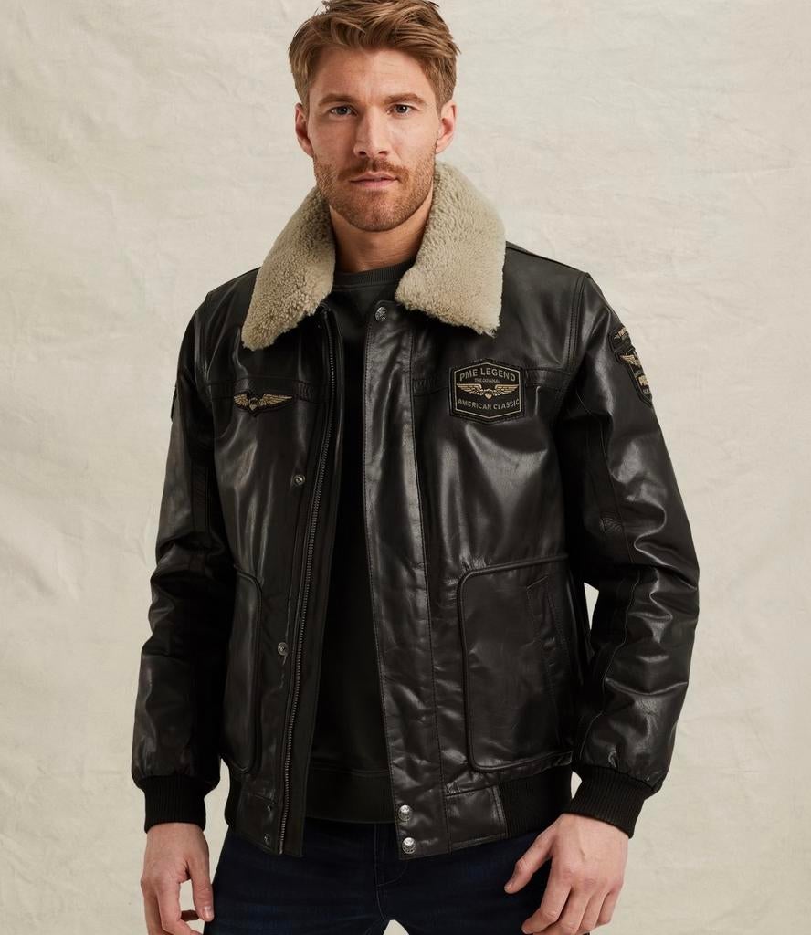 PME Legend Leren Bomberjack met Afneembare Kraag, Ophalen of Verzenden, Nieuw, Maat 56/58 (XL), Zwart