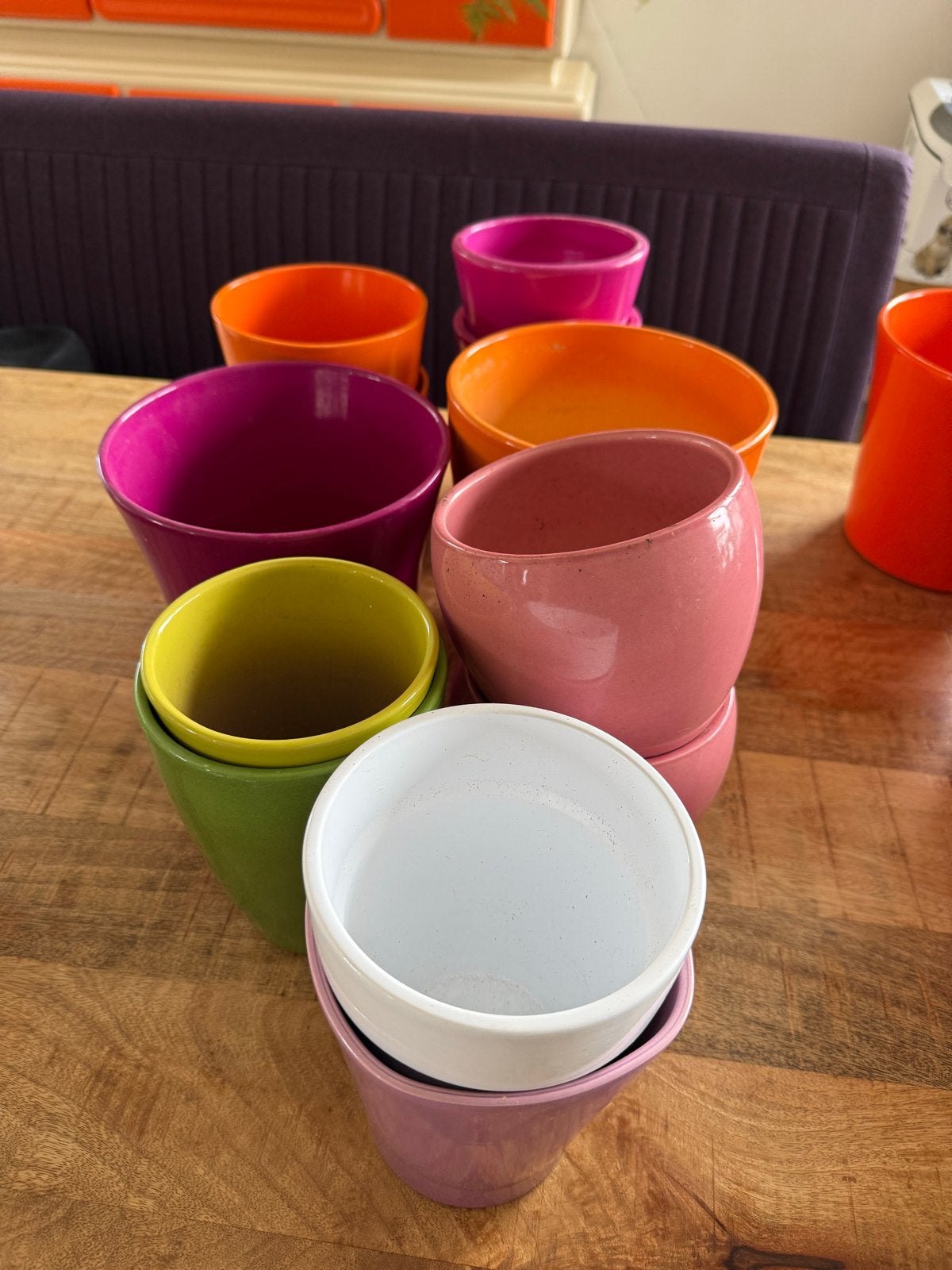 Set van 13 kleurrijke bloempotten voor binnen, Ophalen, Gebruikt, Rond, Binnen