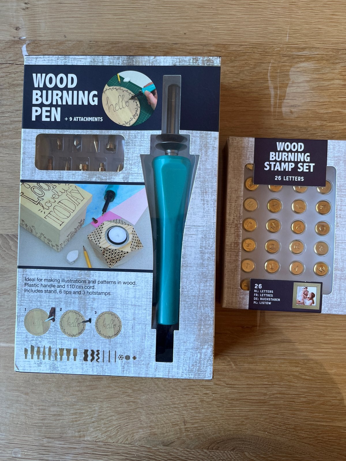 Houtbrandpen met 9 opzetstukken & 26 letter stamps, Overige thema's, Gereedschap of Toebehoren, Nieuw, Meerkleurig