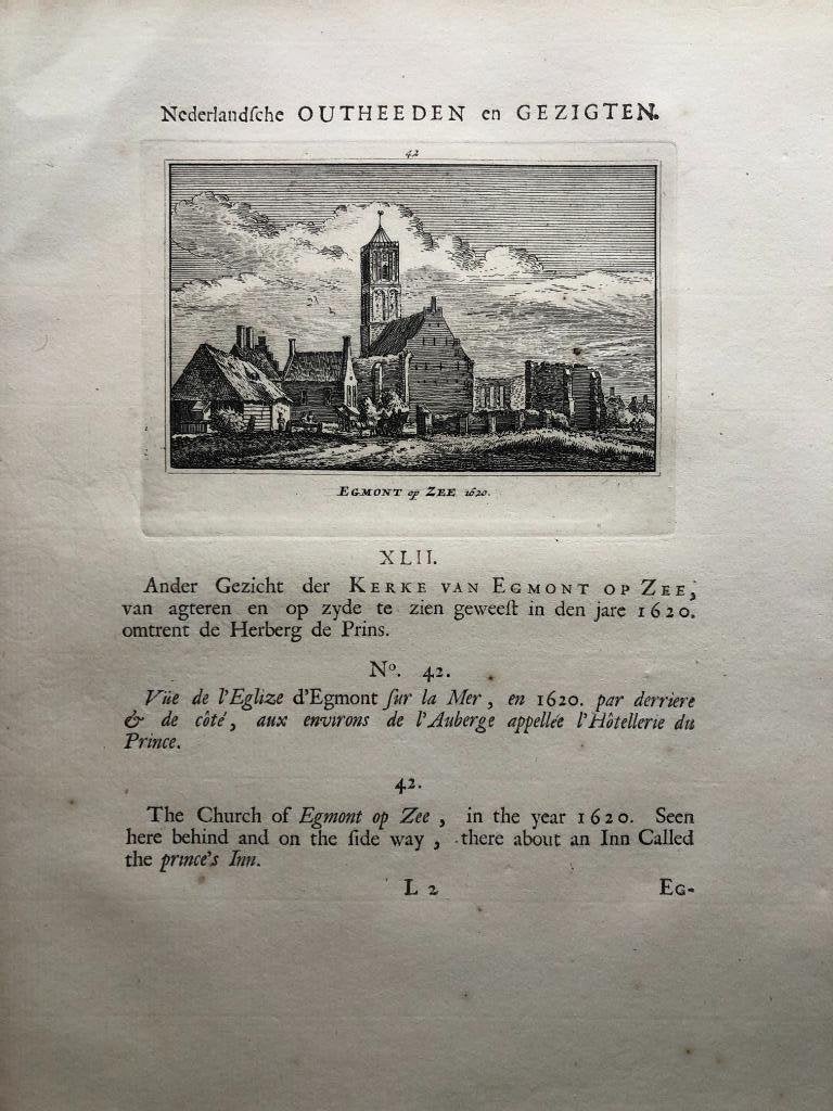 042 / Egmond aan Zee Kopergravure 1725, Ophalen of Verzenden